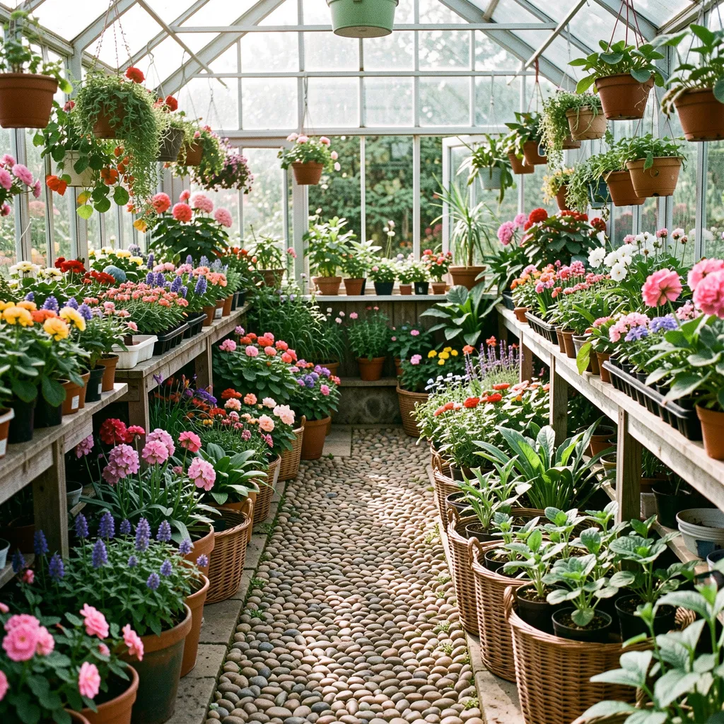 Greenhouse with various plants